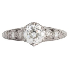 Edwardian .93 Carat Old European Cut Diamond Platinum Engagement Ring