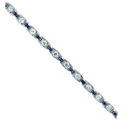 Exquisite Art Deco French Cut Sapphire Diamond Platinum Bracelet