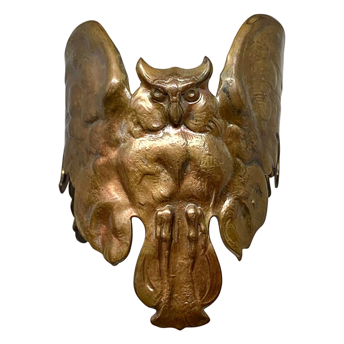 Modernist Art Nouveau Owl in Flight Cuff Bracelet Circa 1910 Rare Bird Motif