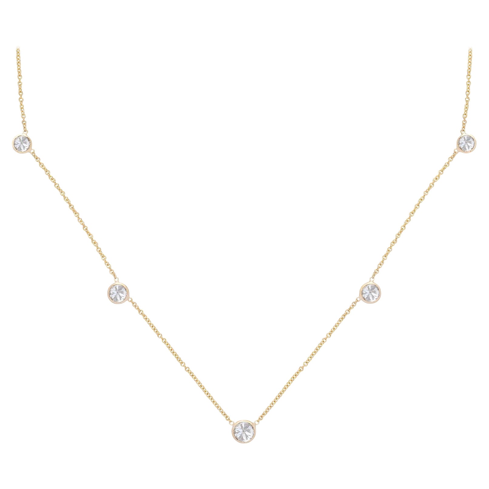 5 Stone Old European Cut Diamonds-By-The-Yard Necklace