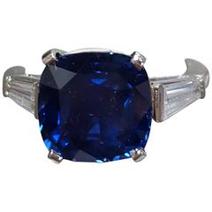 5.83 Carat Vivid Blue Sapphire Diamond Platinum Ring