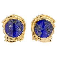 18 Karat Yellow Gold and Lapis Earrings