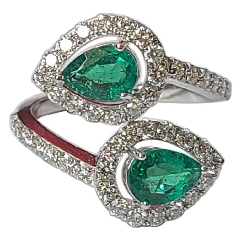 Natural Zambian Emerald & Diamonds Cocktail / Engagement Ring Set in 18K Gold