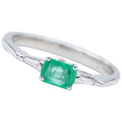 Emerald, Diamonds, 14 Karat White Gold Ring