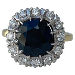 Large Sapphire and Diamond Cluster Ring 18ct Yellow Gold 