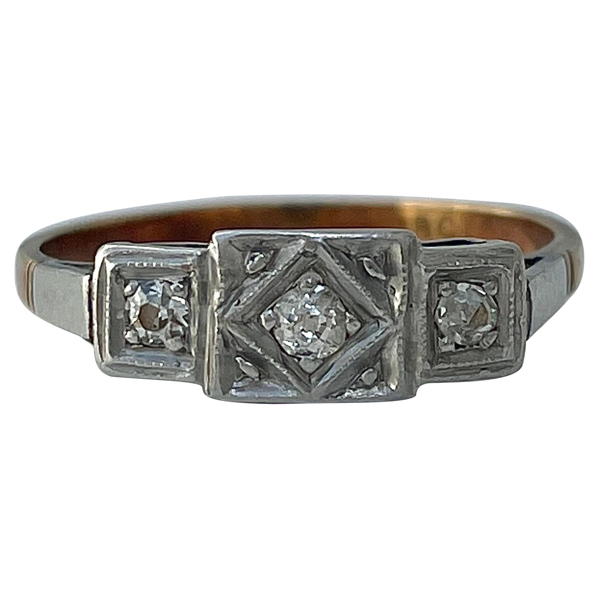 Art Deco Diamant 18ct & Platin 3-Stein-Ring