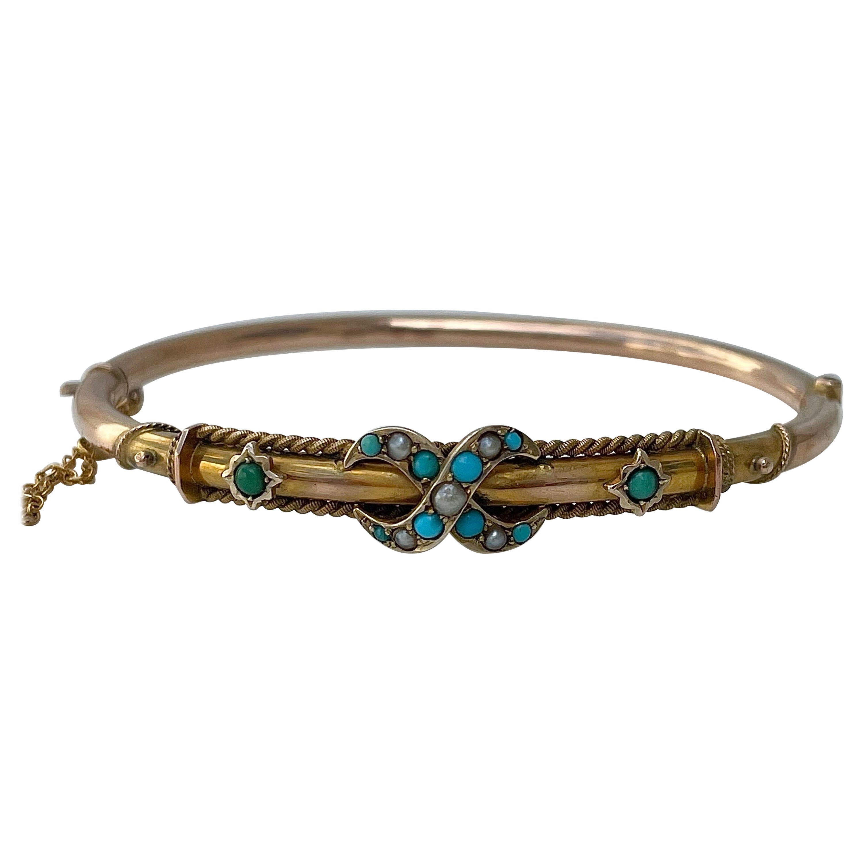 Persian Turquoise Pearl Gold Bangle Bracelet at 1stDibs persian gold