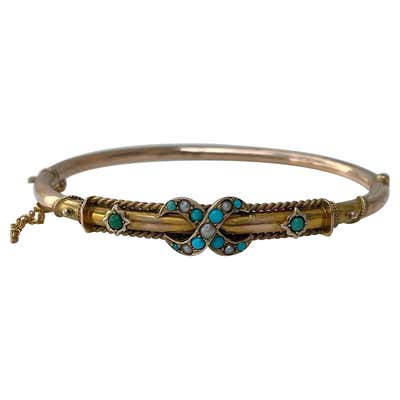 Persian Turquoise Pearl Gold Bangle Bracelet at 1stDibs | persian gold ...