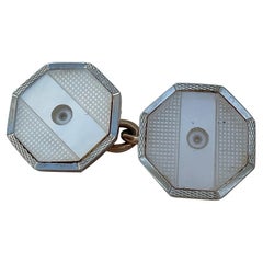 Art Deco Boxed Gents Cufflinks 18ct & 9ct Mother of Pearl 