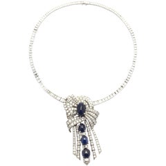 1950s Important Sapphire Diamond Drop Necklace 