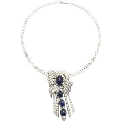 1950s Important Sapphire Diamond Drop Necklace 3