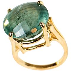 Deep Ocean Blue Natural Round Aquamarine Set in 14kt Yellow Gold Ring
