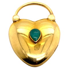 Victorian Turquoise Heart Shaped Locket Pendant 18 Karat Yellow Gold