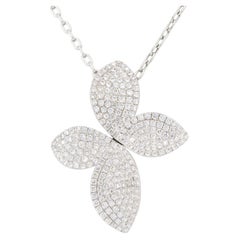 1.44 Carat Diamond Pave Flower Pendant Necklace 18 Karat in Stock