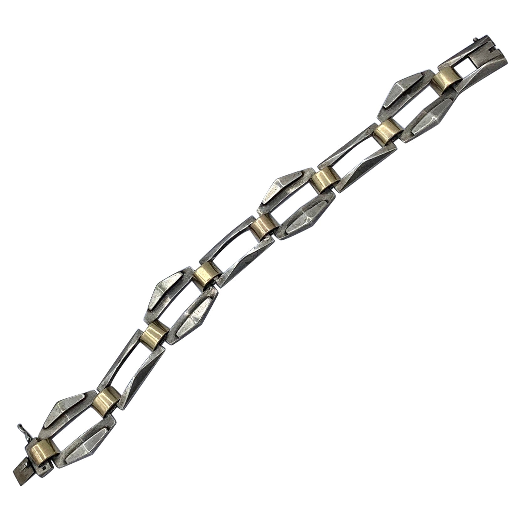 Modernistisches Maschinenzeitalter Art Deco Armband Sterlingsilber Gold Geometrisches Barcelona im Angebot