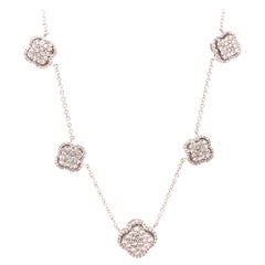 18K Diamond '5' Cluster Clover Station Necklace White Gold