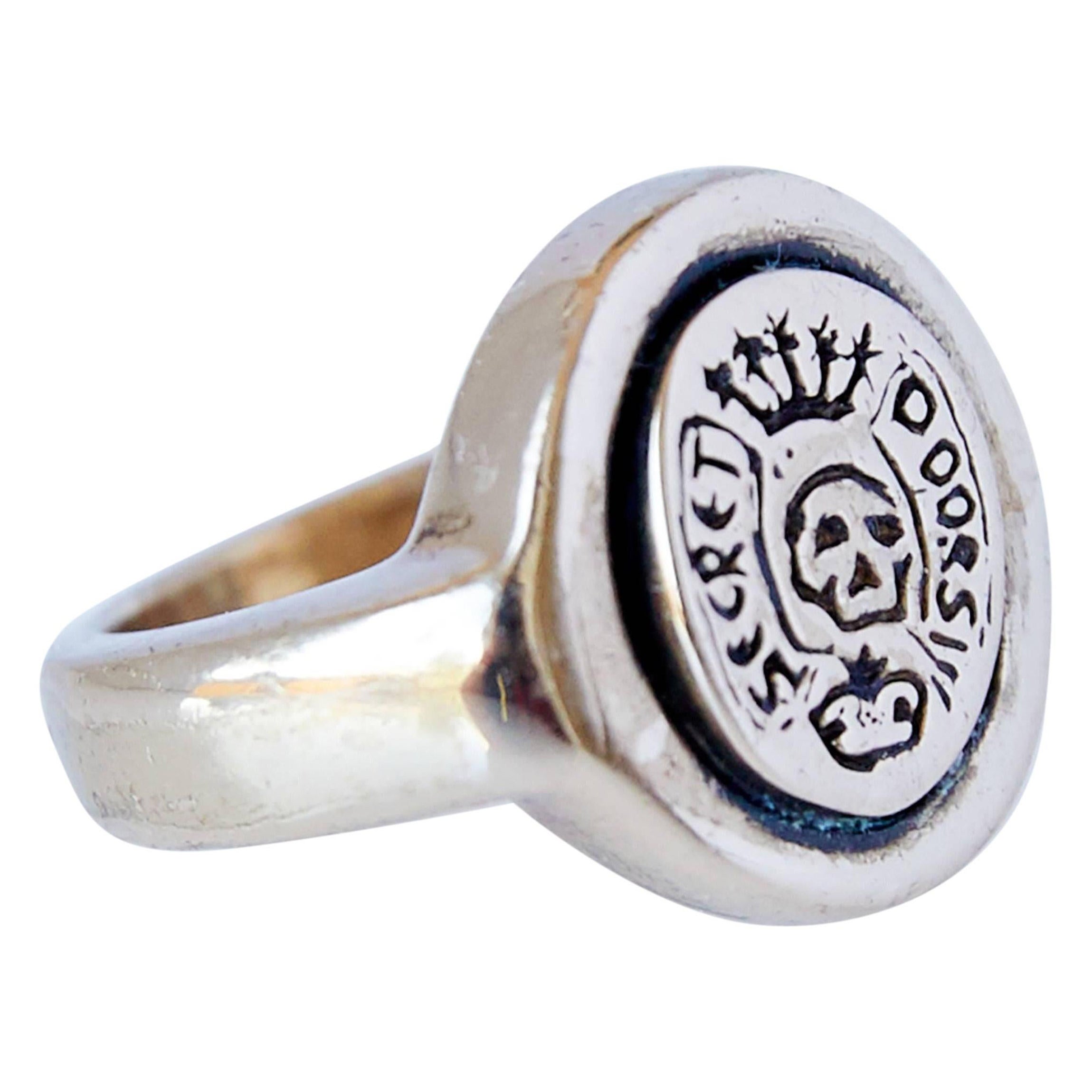 Crest Signet Ring Memento Mori Style Gold Skull J Dauphin For Sale