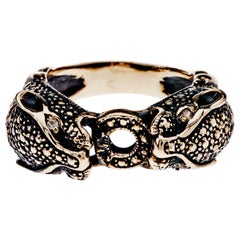 Orange Sapphire Double Head Jaguar Ring Antique Gold Animal Ring J Dauphin