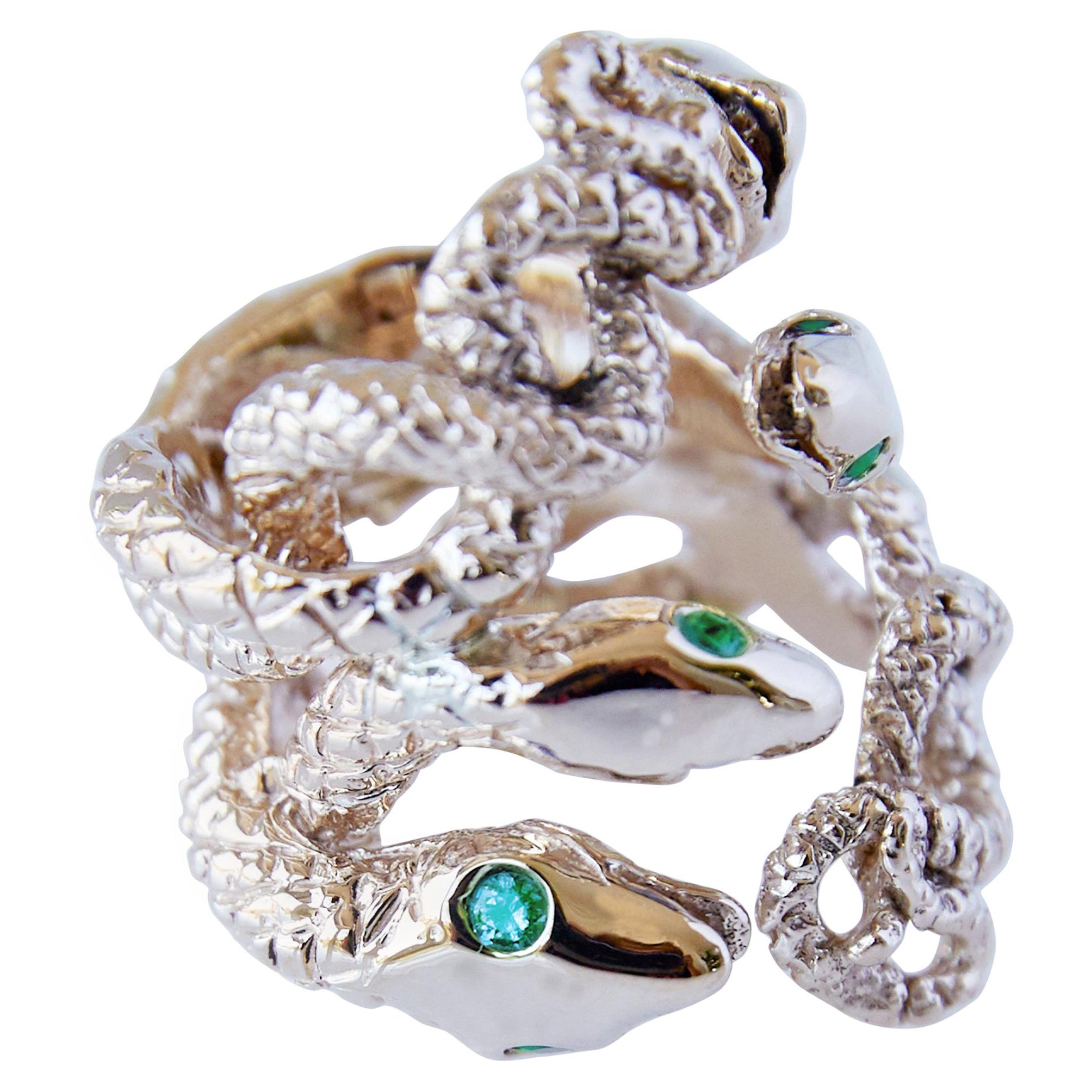 Smaragdschlangenring Cocktail Ring Bronze Einsie Statement-Ring J Dauphin im Angebot