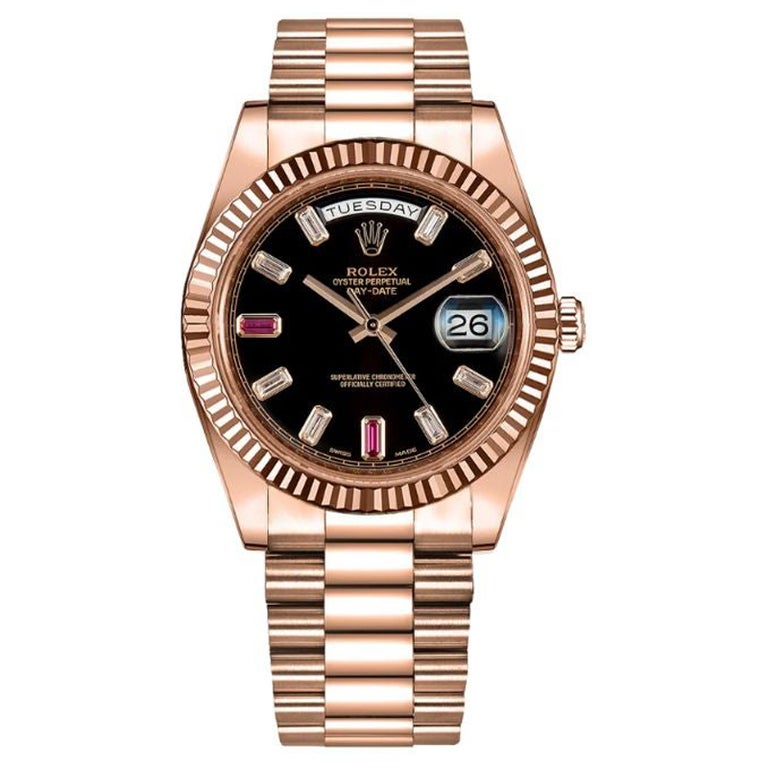 Rolex Day Date 41 Rose Gold Black Ruby Dial 218235 2013 For Sale at 1stDibs