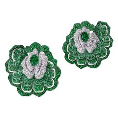 18 Karat White Gold, White Diamonds and Emeralds Earrings