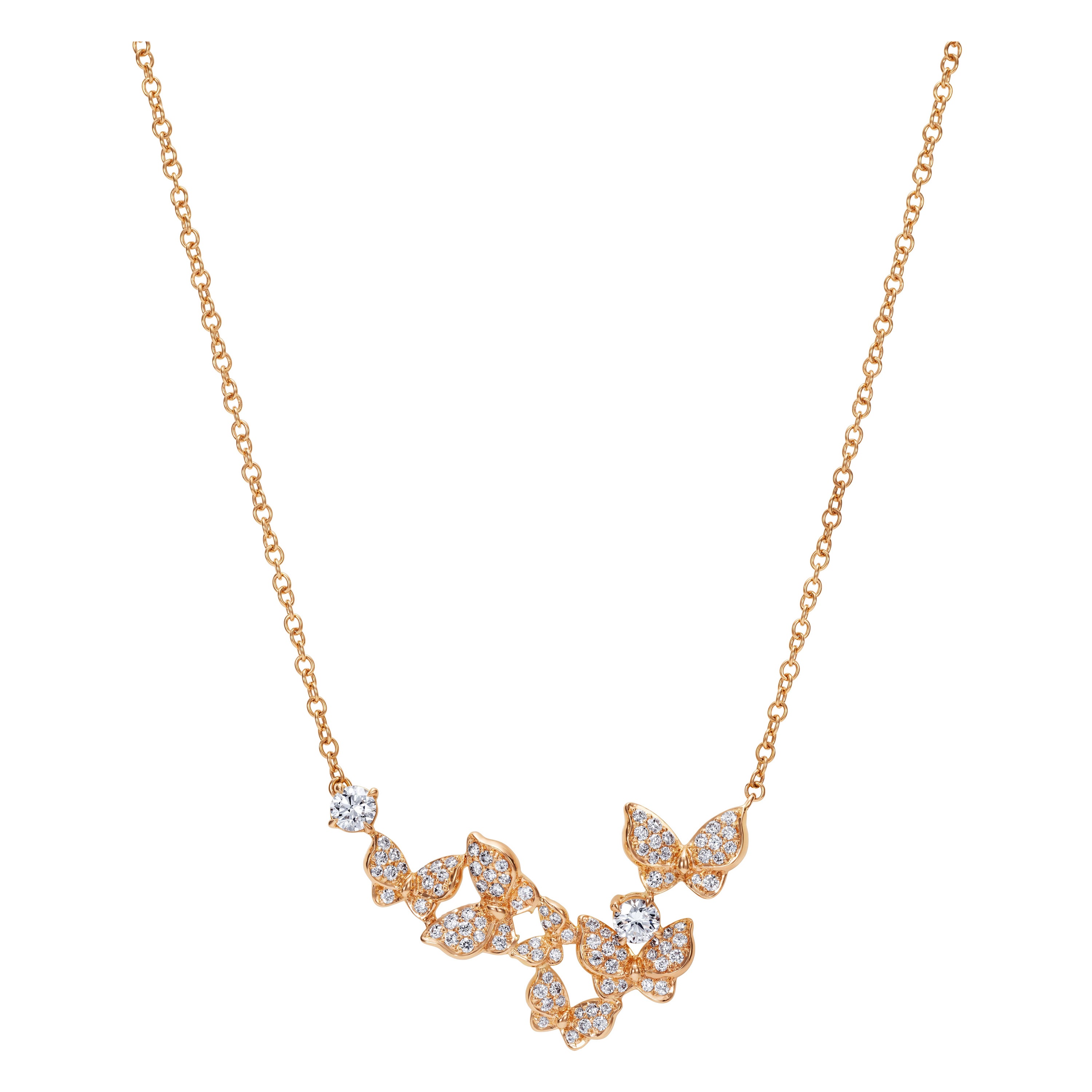 Diamond Butterfly in 18 Karat Rose Gold Necklace For Sale at 1stDibs