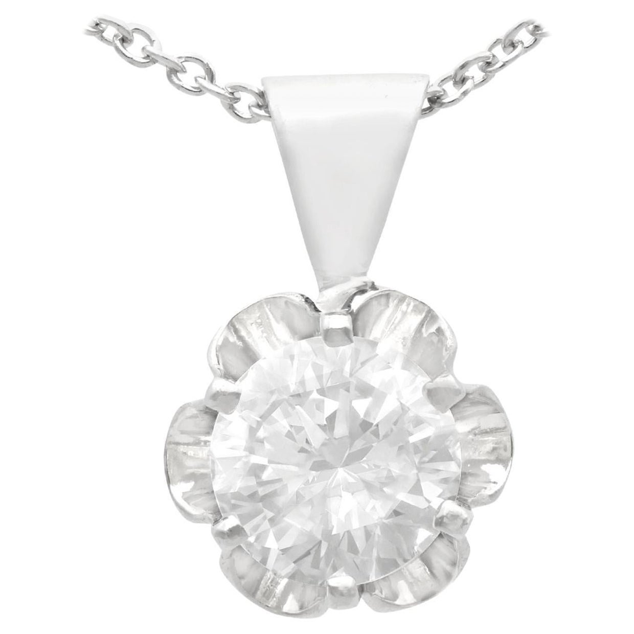 Vintage 1.35Ct Diamond and 14k White Gold Pendant  For Sale