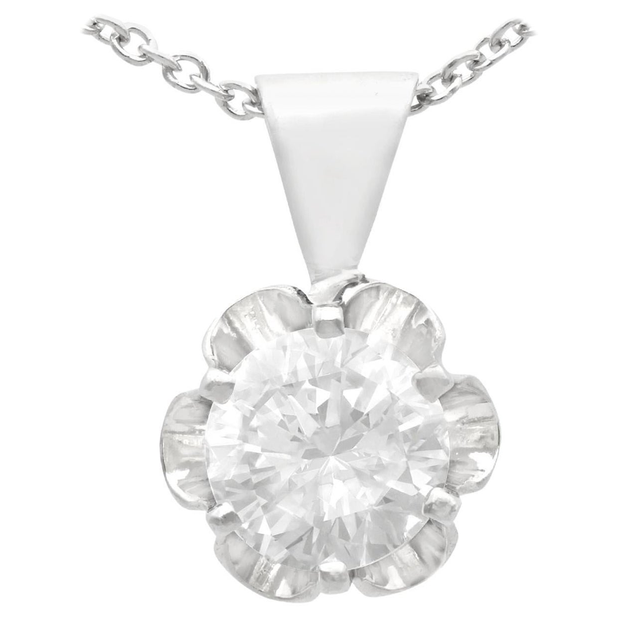 Vintage 1.35Ct Diamond and 14k White Gold Pendant 