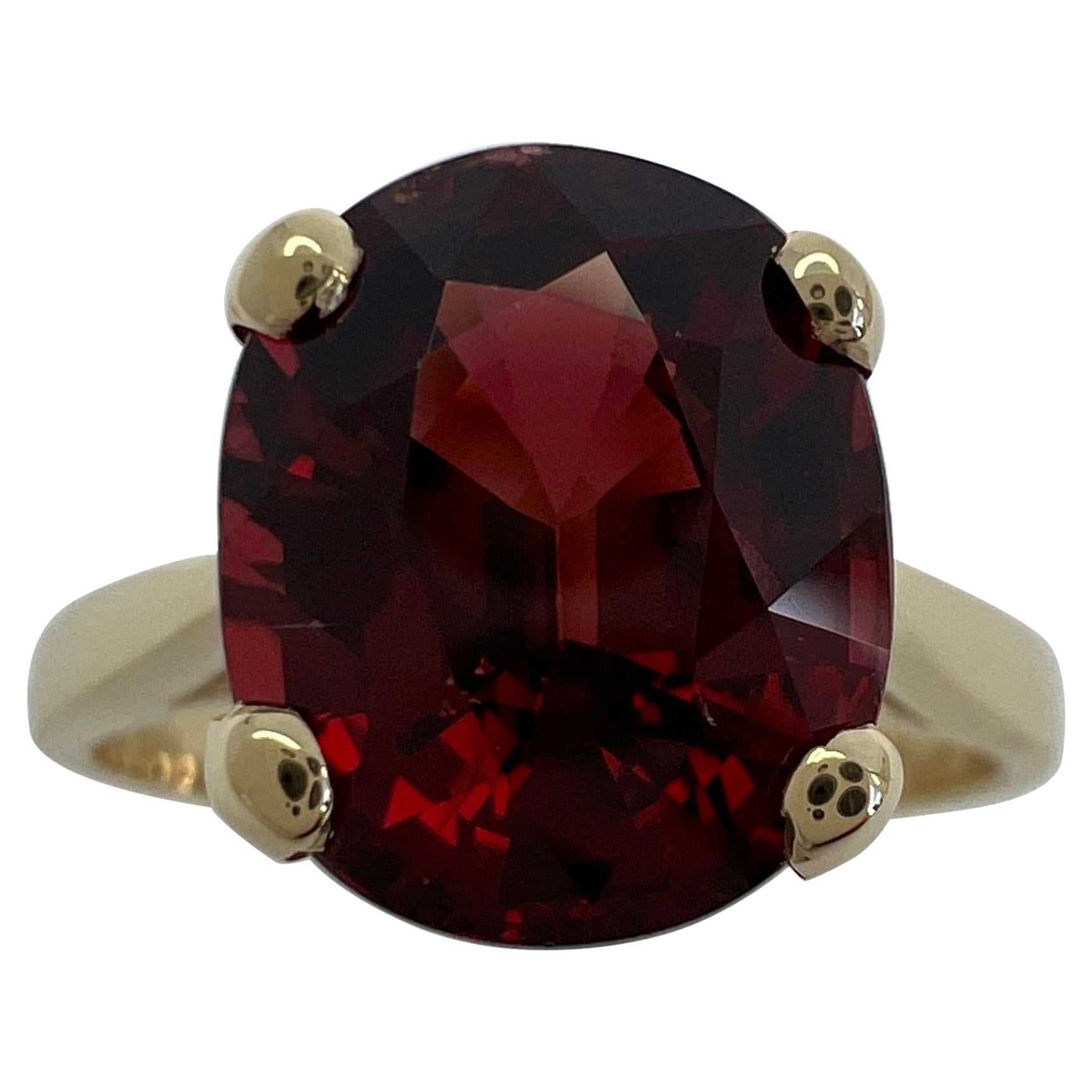 4.00ct Vivid Cherry Red Rhodolite Garnet Oval Cut Yellow Gold Solitaire Ring