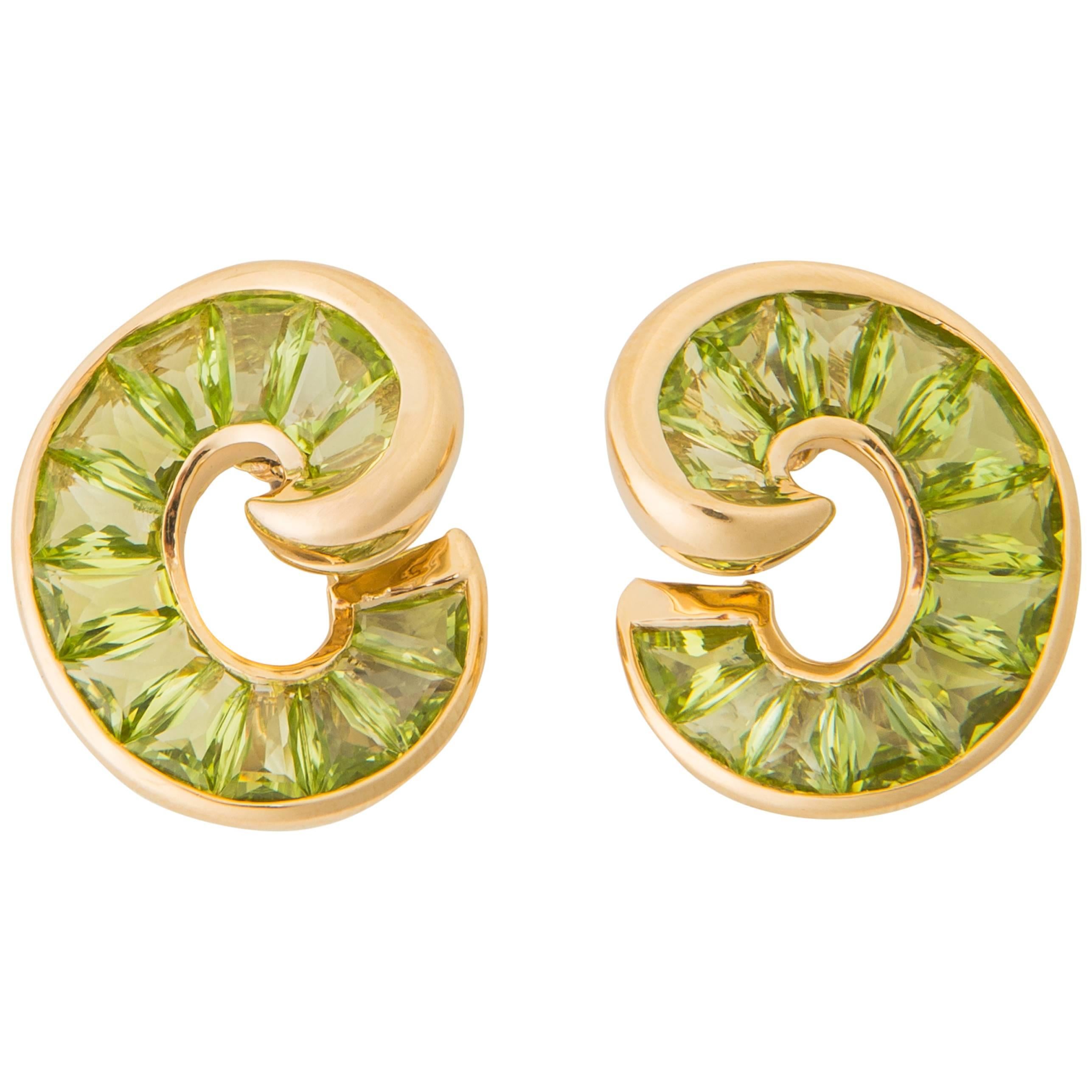 Verdura Peridot Gold Crescent Earrings
