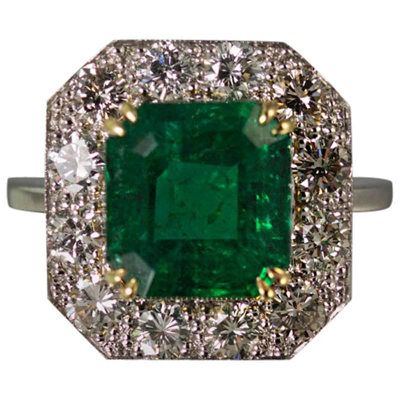 Keith Davis Emerald Diamond Platinum Ring For Sale