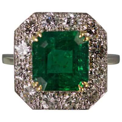 Emerald Yellow Diamond Platinum Ring For Sale at 1stDibs