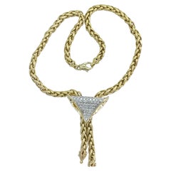 Used Bow Style 14k Gold Franco Chain and Diamond Necklace for Women