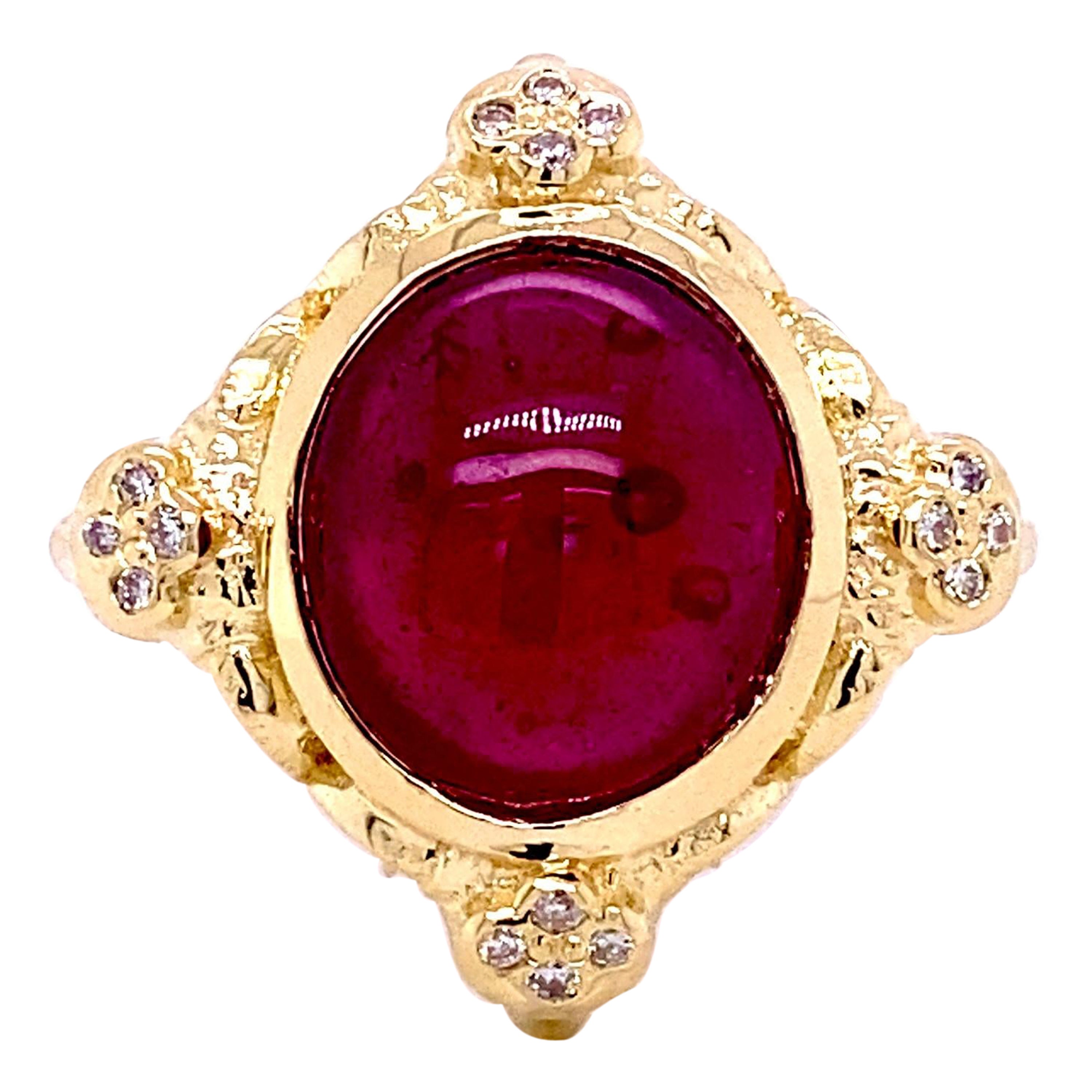 8.30 Carat Ruby Cabochon Ring in 18 Karat Rose Gold For Sale