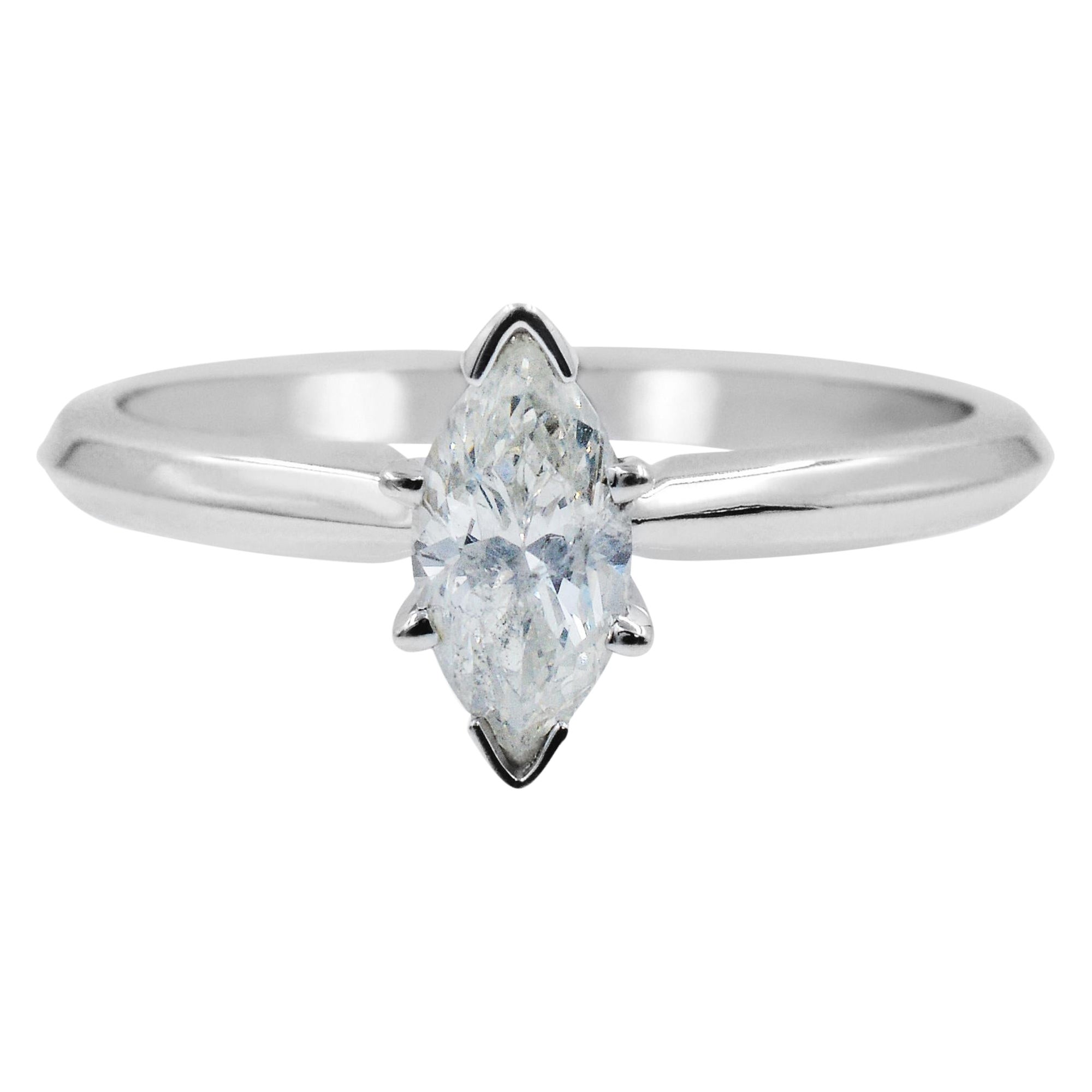 Marquise Cut Diamond Engagement Ring 14K Yellow and White Gold