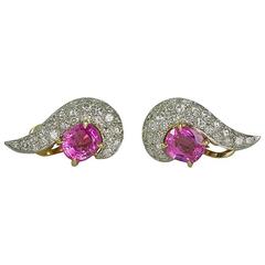 Keith Davis Pink Sapphire Diamond Platinum Earrings