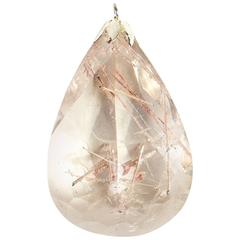  Huge Silver Rutilated Quartz Pendant on Its own Necklace