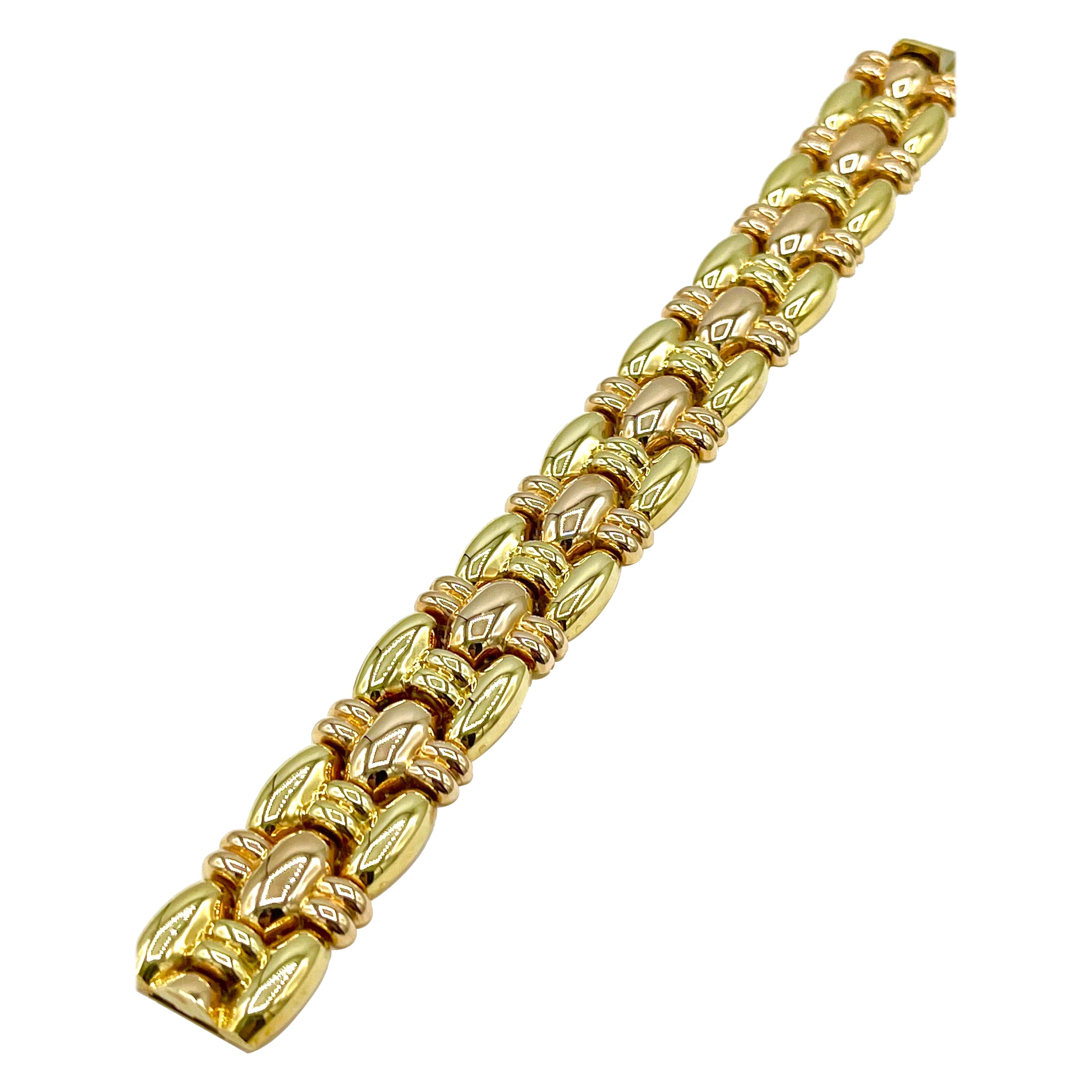 18K Pink and Yellow Gold Link Fashion Bracelet For Sale