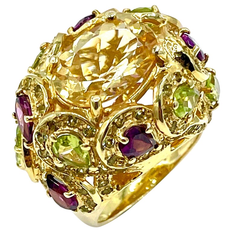 3.68 Carat Oval Citrine and Diamond Fashion Cocktail Ring For Sale