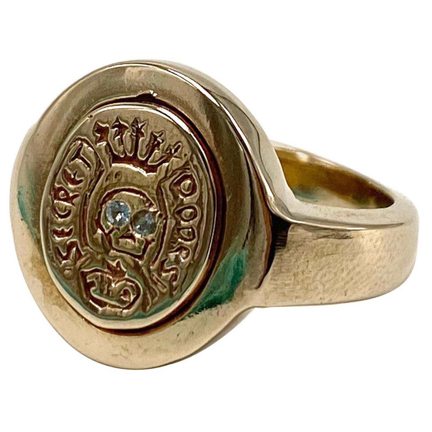 Crest Wappen Siegel Aquamarin Memento Mori Stil Schädel Ring Bronze J Dauphin im Angebot