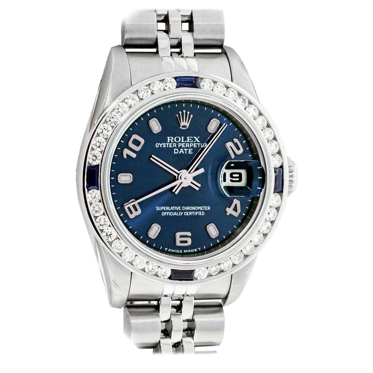 Rolex Lady Datejust 26 mit blauem RolexZifferblatt 79174 aus Stahl und 18 Karat Weißgold im