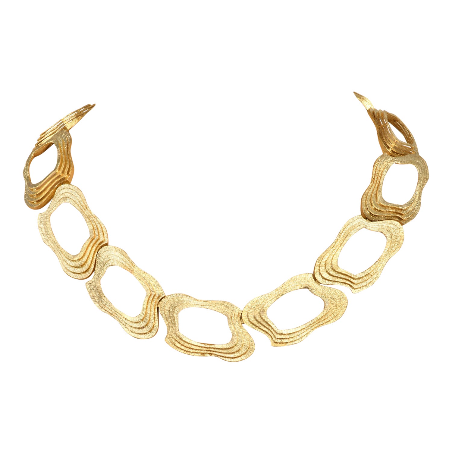 1980s Fancy Large Textured Link 18K Yellow Gold Choker Necklace