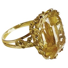 1960s Retro Citrine 18k Yellow Gold  Fashion Cocktail Ring
