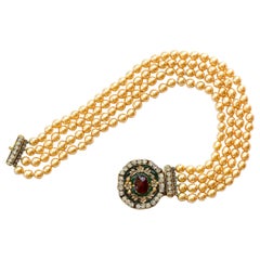 Chanel Vintage Gripoix 4-Strand Baroque Pearl Choker with Medallion, 1980s