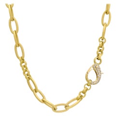 Heavy 22k Gold Link Flush-Set White Diamond Clasp Chain Necklace, Denise Betesh