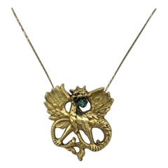 Grifone Drago Demantoide Verde Granato Ciondolo Spilla Belle Epoque Oro 18 Carati