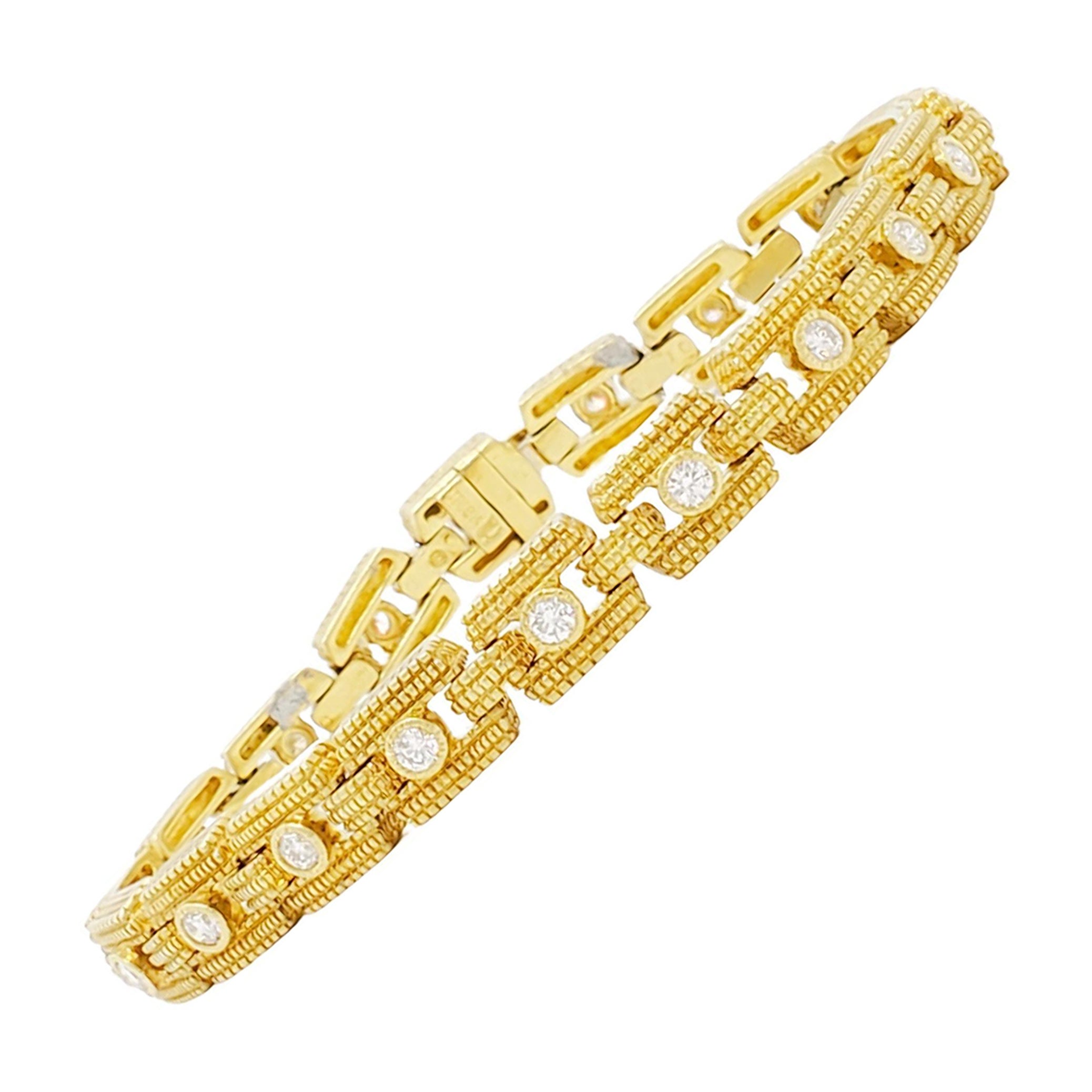 Estate Judith Ripka White Diamond and Gold Bracelet For Sale