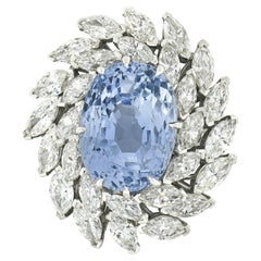 Platinum Handmade GIA Ceylon No Heat Oval Sapphire & Marquise Diamond Halo Ring