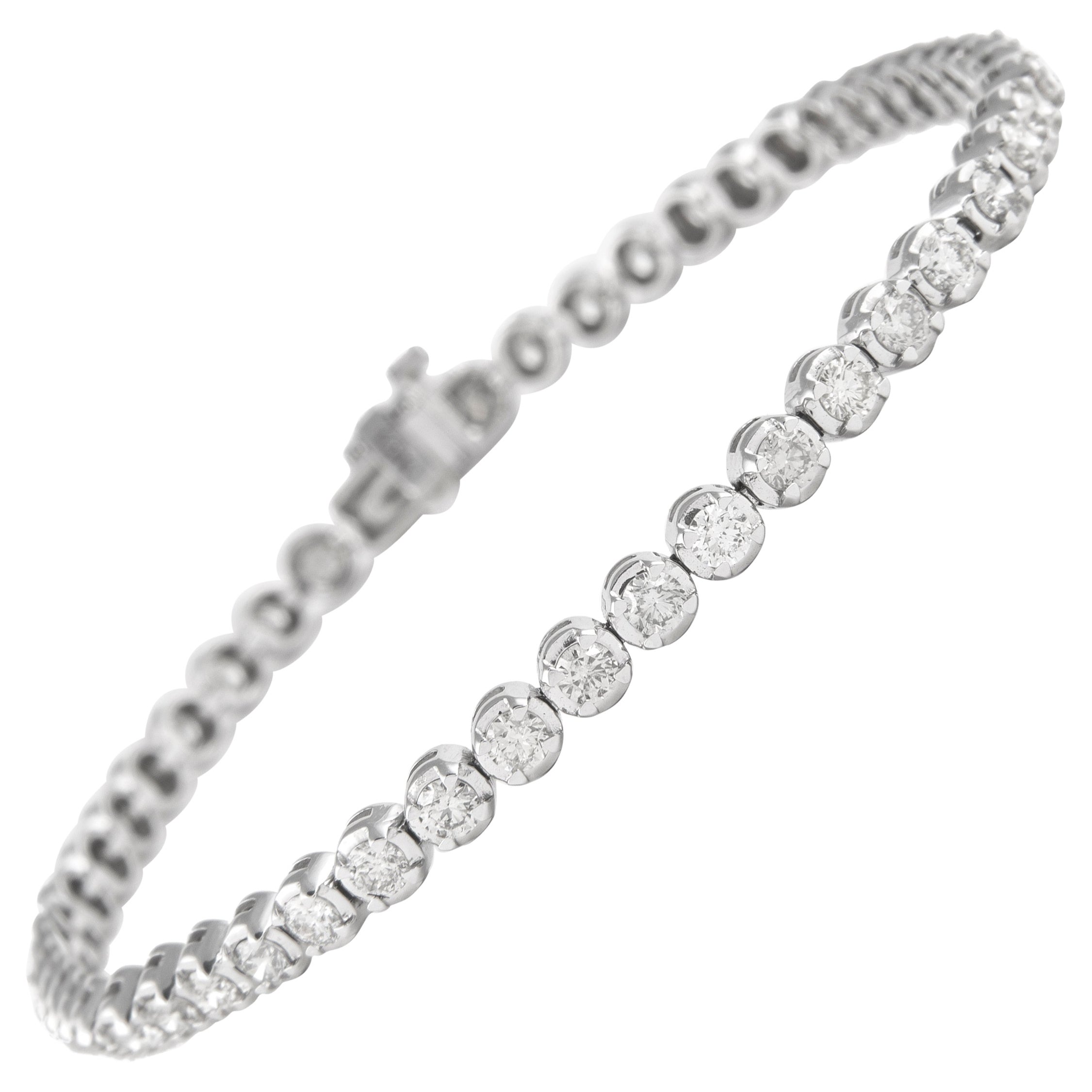 Alexander Bracelet tennis en or blanc 14 carats avec diamants de 3,80 carats