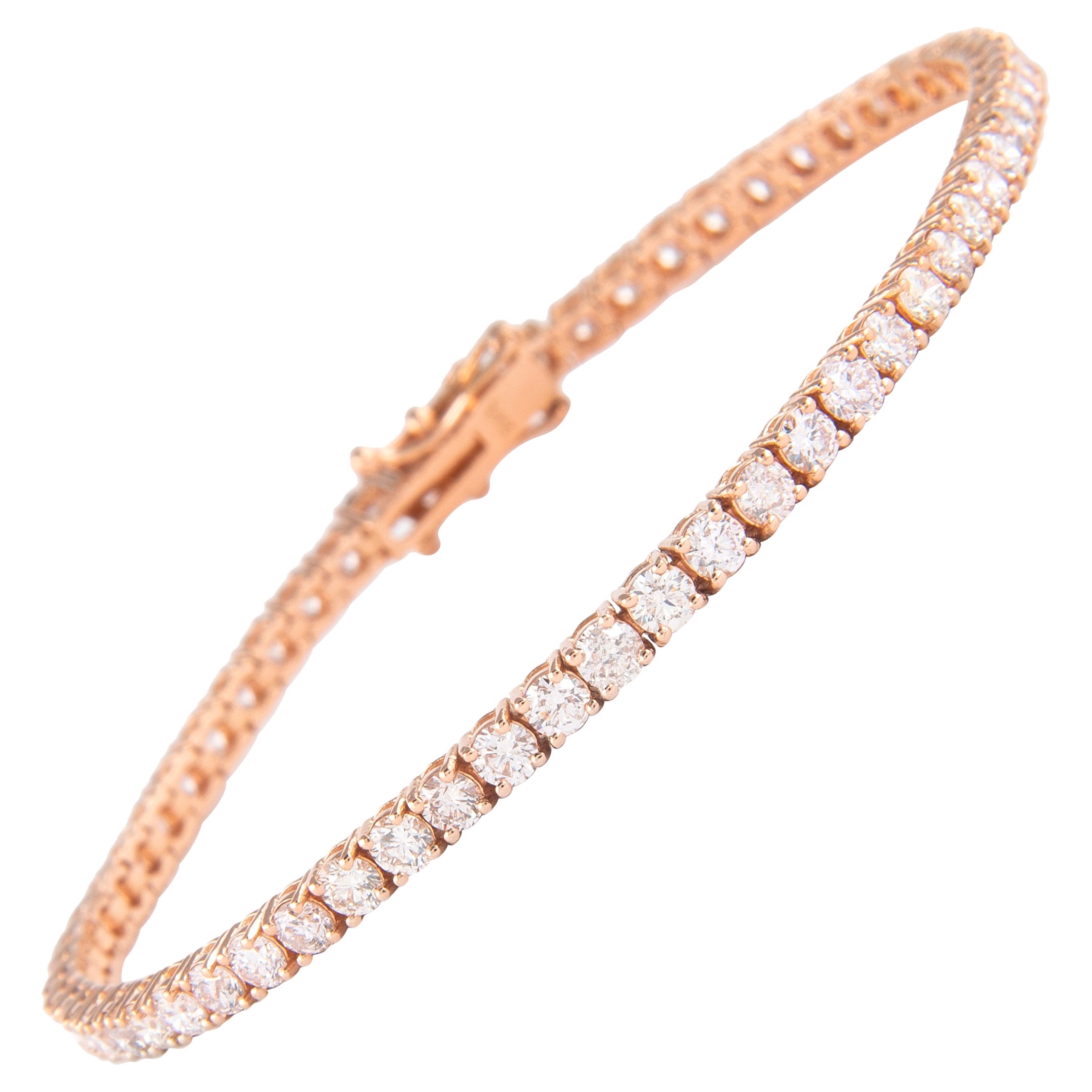 Alexander Bracelet tennis en or rose 14 carats avec diamants de 4,38 carats en vente